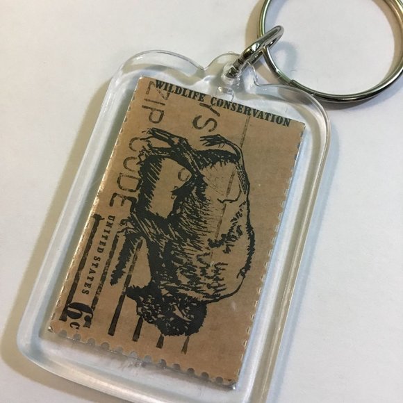 Buffalo Keychain - Recycled Postage Stamp - Picture 3 of 8